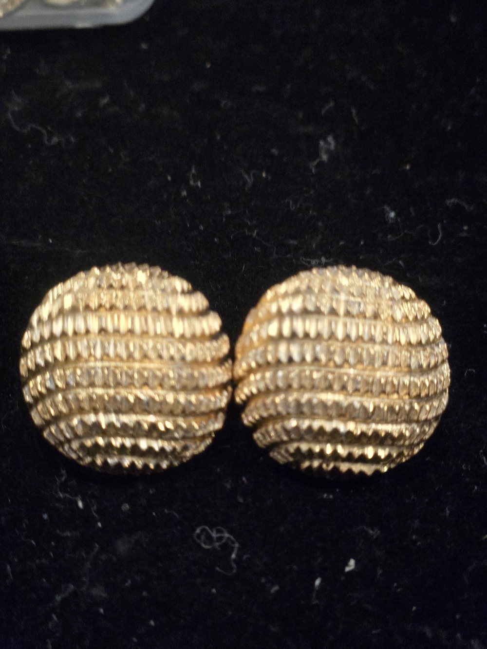 Vintage Trifari Gold Textured Dome Clip-On Earrings - Women Jewelry